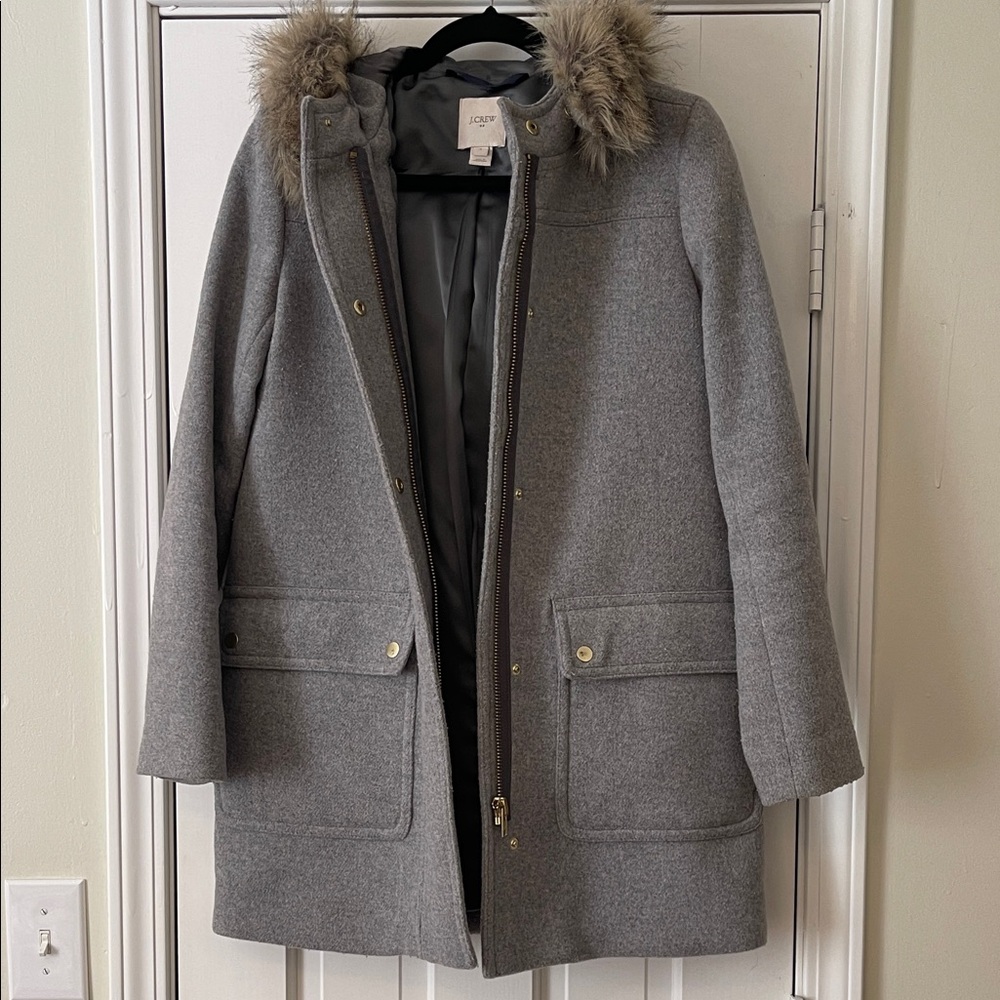 J. Crew Mercantile Jacket | Gray with Faux Fur Hood | Size 0